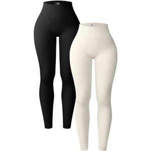 Women's 2 Piece Yoga Leggings Ribbed Seamless Workout High Waist Athletic Pants